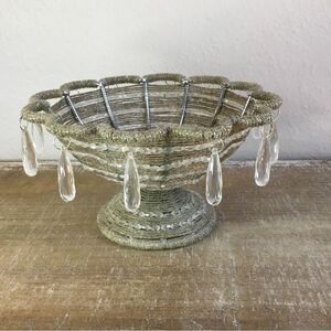 Unique scalloped edge basket on base with beads and chandeliers  boho chic